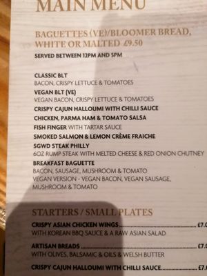 Menu at Sgwd Gwladys in Neath