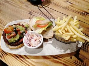Beetroot burger at Sgwd Gwladys in Neath
