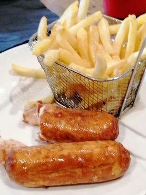 Sausage and chips at Sgwd Gwladys in Neath