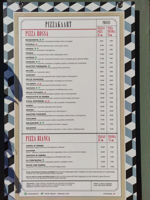 Menu at Pizzani in Eindhoven