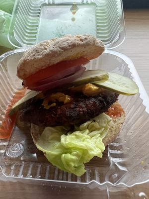 Loaded with Tabasco on an optional gluten free bun    at Big Orange in Rogers