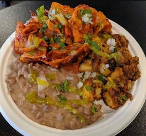 Chilaquiles Breakfast Plate at De La Tierra Vegan Food Truck in San Jose