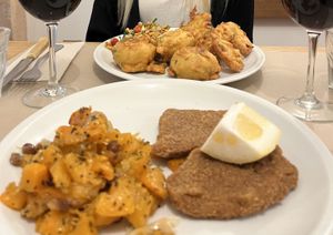 Sautéed pumpkin and Seitan cutlets  at La Cucina Dei Colori in Catania