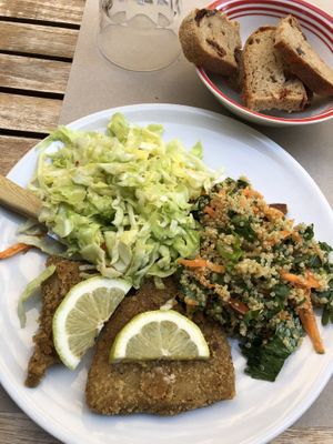 Vegan cutlet and salads   at La Cucina Dei Colori in Catania