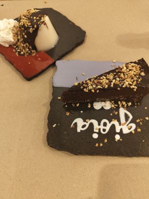 Raw chocolate cake and almond "cake" at La Cucina Dei Colori in Catania