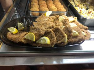 Vegan lunch buffet - seitan cutlets  at La Cucina Dei Colori in Catania