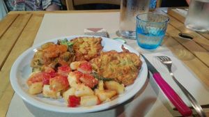 Potatoes, pasta and chickpea fritters at La Cucina Dei Colori in Catania