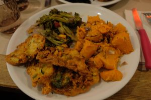 Mixed dish- chichi fritters, pumpkin, broccoli at La Cucina Dei Colori in Catania