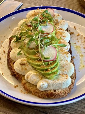 Avocado and cashew cream toast!  at Noranta Tres in Escaldes-engordany