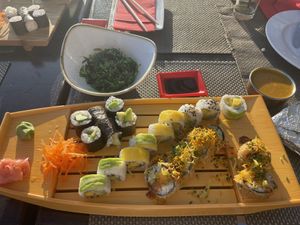Vegan sushi plate 20 pieces & wakame salad  at Buddha & Sakura in Calheta