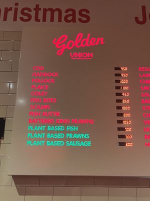 Vegan menu  at Golden Union in London