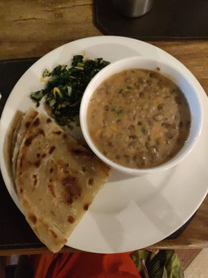 Bean stew, mushroom and greens at Fifi's in Arusha