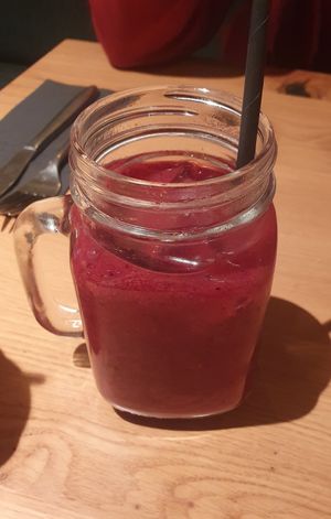 SUPER BERRY SMOOTHIE:
Mixed berries, Apple & Avocado at King Street Kitchen in Knutsford