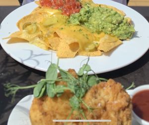 Vegan nachos and vegan (KFC) cauliflower  at Palm Court Pavilion in Worthing