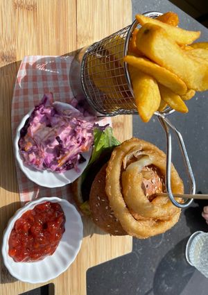Moving Mountain Burger with Vegan Cheddar  at Palm Court Pavilion in Worthing