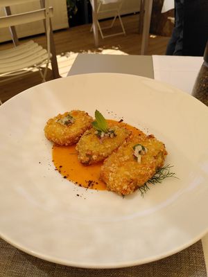 Tomato pancakes at Osteria le Terme in Massaciuccoli