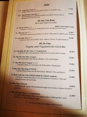 Menu in German at Tradition aus Vietnam in Aachen