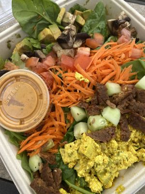 Had the Cobb salad and chickpea chowder soup, also had the coffee cake and the King smoothie, so freaking deliciouss  at Living on the Veg in Manahawkin