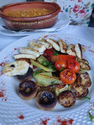Grilled tofu with vegetables at Donji Grad in Belgrade