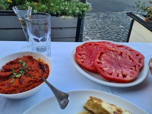 Ajvar, fresh tomatoes at Donji Grad in Belgrade