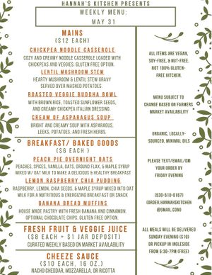 Previous menu at Hannah's Kitchen in San Francisco