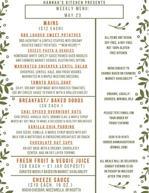 Previous menu at Hannah's Kitchen in San Francisco