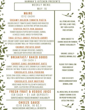 Previous menu at Hannah's Kitchen in San Francisco