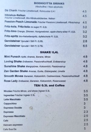 Menu at Bodhicitta Vegan Bowl in Berlin