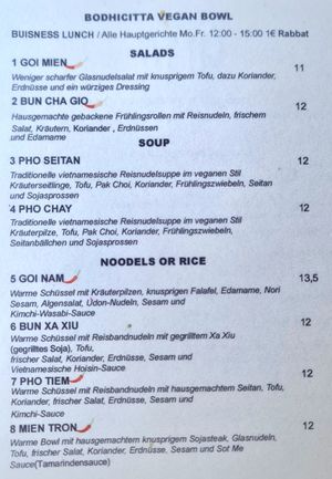 Menu at Bodhicitta Vegan Bowl in Berlin