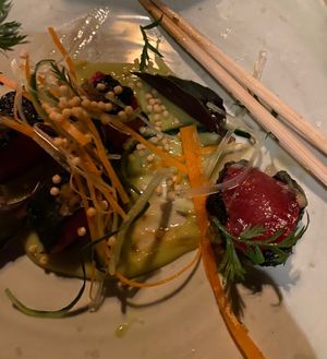 Is it tuna? Nope it watermelon that if you haven’t eaten tuna for a long time reminds you of tuna.  at UME in Playa Del Carmen