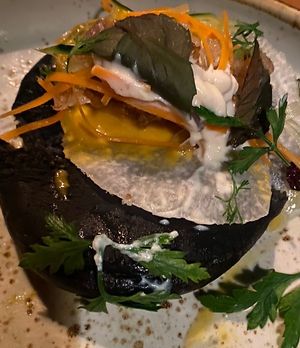 The charcoal bao bun.  at UME in Playa Del Carmen