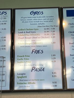 Menu at Sophie's Mediterranean Grill in San Jose