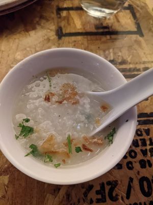 Complementary congee at Rooster and The Pig in Palm Springs