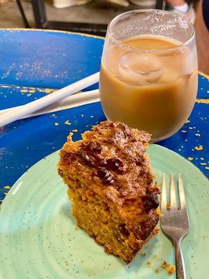 Iced Soy latte and Carrot Cake  at Art Food Corner in Funchal