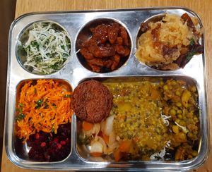 Salads and buffet selection at Dhaba Beas in Cestlice