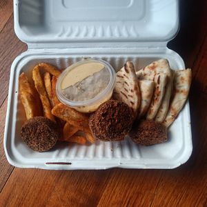 Falafel gyros box with hummus at Yassas The Greek Way in Ringwood