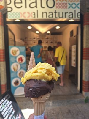 Mango and dark choc at Gelato al Naturale in San Marino City