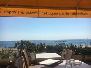 View from outdoor seating at Loving Hut in Menton