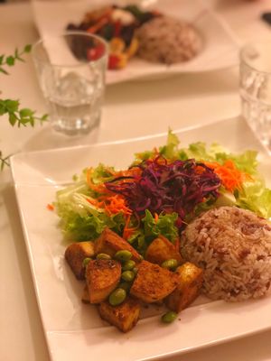 Lemongrass tofu  at Loving Hut in Menton