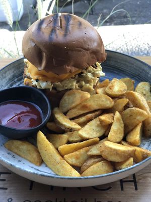 Beyond burger meal at The Finch in Santorini
