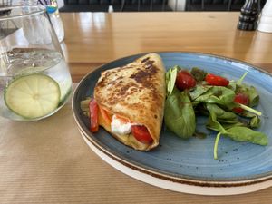 Vegan quesadilla at The Finch in Santorini