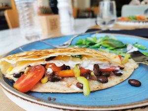 Vegan Quesadillas at The Finch in Santorini