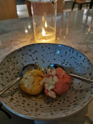 Vegan sorbet at The Finch in Santorini