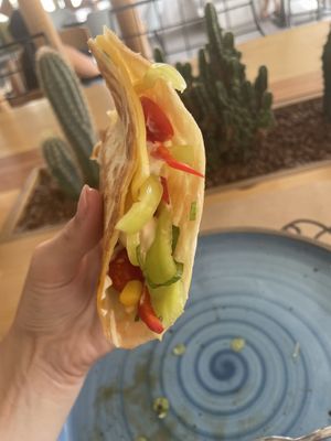 Vegan quesadillas to die for  at The Finch in Santorini