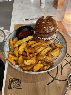 Beyond Meat burger  at The Finch in Santorini