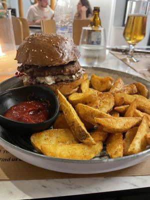 Vegan Beyond meat burger  at The Finch in Santorini