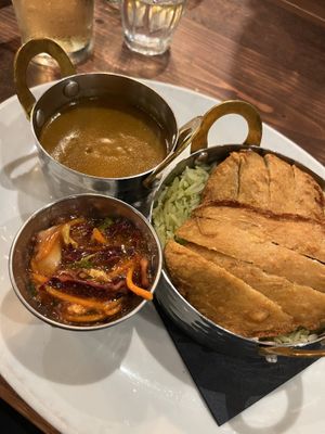 Katsu curry. Was actually quite good, but the coleslaw was inedible.   at Cuan Mor in Oban