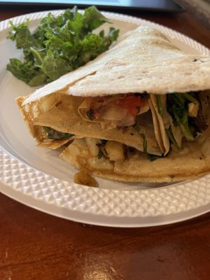 Chickpea, mushrooms, onion, and tomato crepe with spinach added.   at House of Crepes in Rutherford