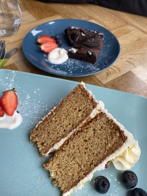 Citrus cake and Oreo brownie at Meat is Dead in Leeds