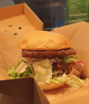 Hawaiian burger in brioche bun at Simplicity in Cullybackey